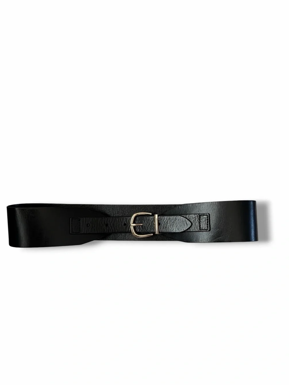 H&M Black Leather Gold Buckle Wide Belt Size XSmall